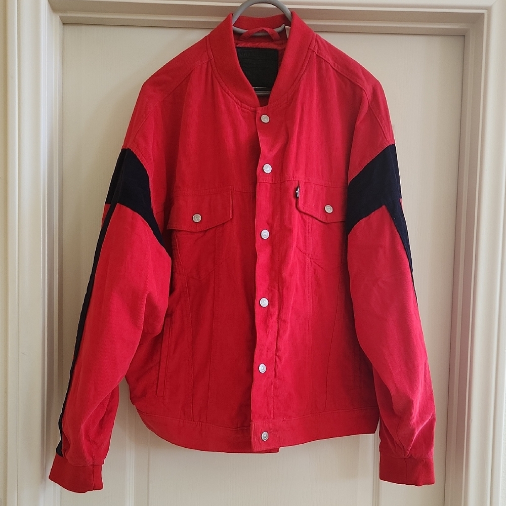 Levi's Red and Black Bomber Jacket with Varsity Style Lined Corduroy